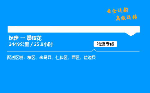 保定到攀枝花物流公司-保定到攀枝花物流专线